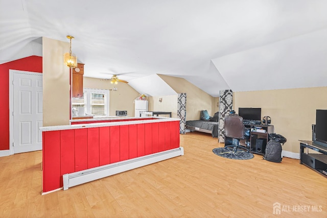 305 Penfield Pl, Dunellen, NJ 08812 - office space featuring a baseboard radiator, lofted ceiling, light wood finished floors, and ceiling fan