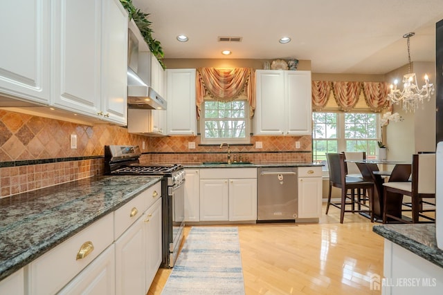 5 Fairmount Ct, Monroe, NJ 08831 - kitchen featuring appliances with stainless steel finishes, healthy amount of natural light, white cabinets, a chandelier, and recessed lighting