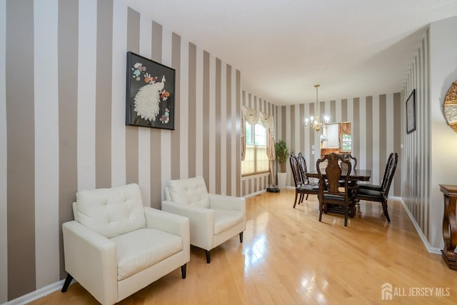 5 Fairmount Ct, Monroe, NJ 08831 - living area featuring wallpapered walls, a chandelier, and light wood-style flooring