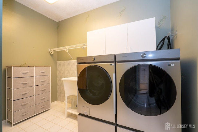 5 Fairmount Ct, Monroe, NJ 08831 - washroom with washer and clothes dryer, cabinet space, and light tile patterned floors