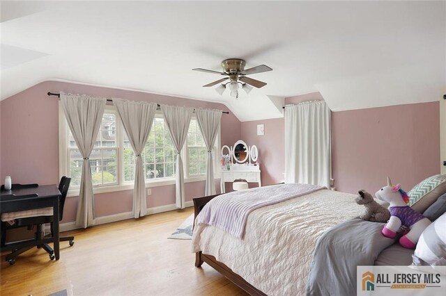 241 E Chestnut Ave, Metuchen, NJ 08840 - bedroom with lofted ceiling, light wood-style floors, baseboards, and ceiling fan