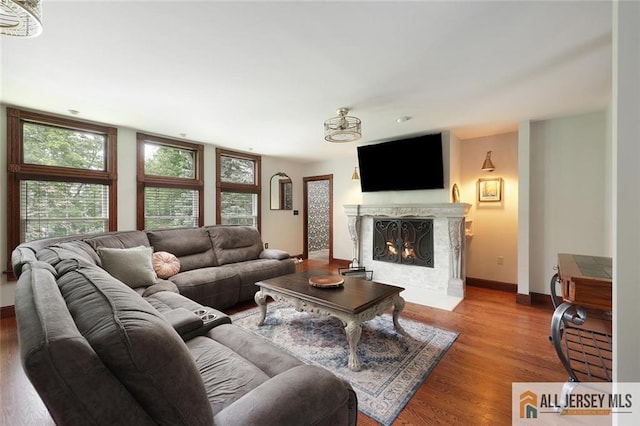 241 E Chestnut Ave, Metuchen, NJ 08840 - living room featuring wood finished floors, a premium fireplace, and healthy amount of natural light