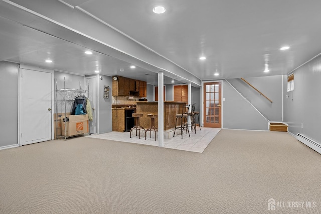 15 Cutter Ave, Fords, NJ 08863 - basement featuring bar, recessed lighting, a baseboard heating unit, and carpet