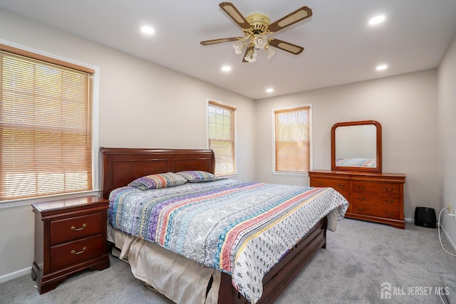 55 Cambridge Way, West Windsor, NJ 08550 - bedroom with light colored carpet, baseboards, recessed lighting, and ceiling fan