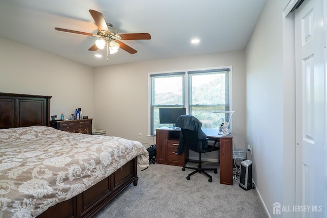 55 Cambridge Way, West Windsor, NJ 08550 - bedroom with light carpet, a desk, recessed lighting, baseboards, and a ceiling fan