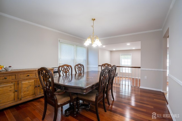 55 Cambridge Way, West Windsor, NJ 08550 - dining area with a chandelier, dark wood-style floors, crown molding, and baseboards