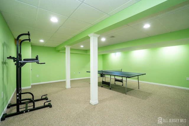 55 Cambridge Way, West Windsor, NJ 08550 - game room featuring carpet floors, recessed lighting, a drop ceiling, and baseboards