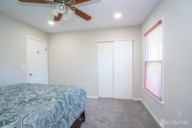 55 Cambridge Way, West Windsor, NJ 08550 - bedroom featuring carpet, a closet, baseboards, ceiling fan, and recessed lighting