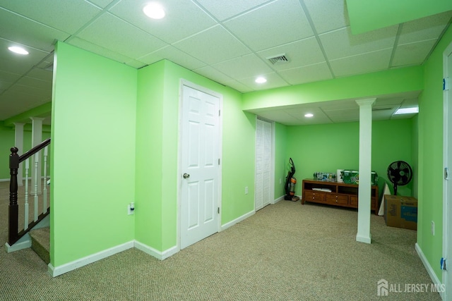 55 Cambridge Way, West Windsor, NJ 08550 - finished basement featuring carpet flooring, a paneled ceiling, stairs, and recessed lighting
