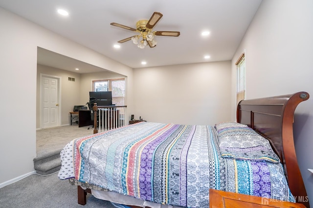 55 Cambridge Way, West Windsor, NJ 08550 - bedroom with carpet, recessed lighting, baseboards, a desk, and ceiling fan