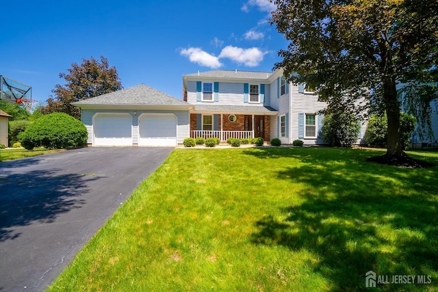 55 Cambridge Way, West Windsor, NJ 08550 - view of front of home with a garage, asphalt driveway, covered porch, and a front lawn