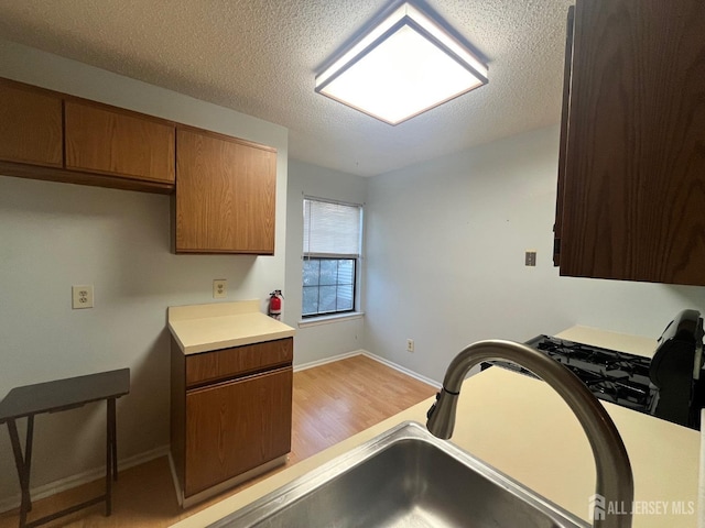 kitchen featuring sink, light wood-type flooring, and a textured ceiling