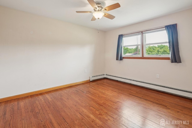 23 Little Brook Ln, Monroe, NJ 08831 - spare room with wood finished floors, a baseboard radiator, ceiling fan, and baseboards