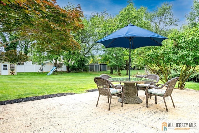 13 Steven Rd, South Brunswick, NJ 08824 - view of patio / terrace featuring a playground and outdoor dining space