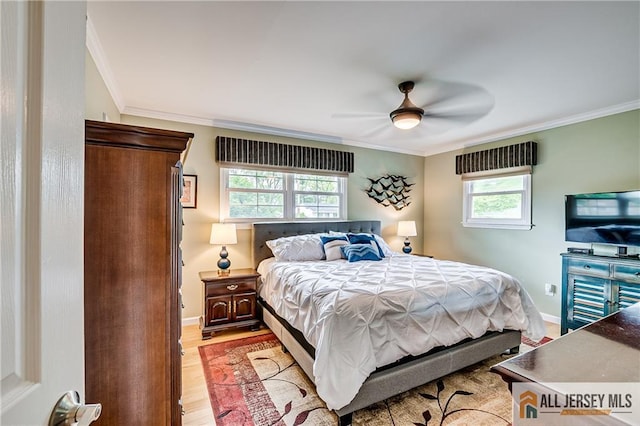 13 Steven Rd, South Brunswick, NJ 08824 - bedroom with ornamental molding, light wood finished floors, and a ceiling fan