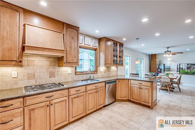 13 Steven Rd, South Brunswick, NJ 08824 - kitchen featuring appliances with stainless steel finishes, a sink, healthy amount of natural light, decorative backsplash, and recessed lighting