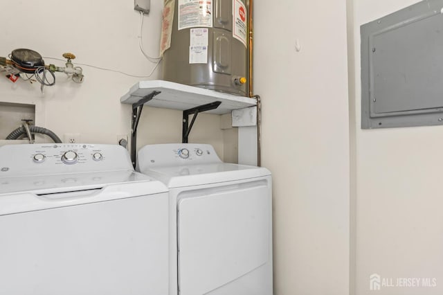 123 Concordia Cir Unit G, Monroe, NJ 08831 - clothes washing area featuring water heater, independent washer and dryer, and electric panel