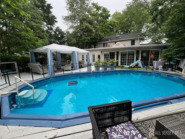 520 Albermarle St, Rahway, NJ 07065 - outdoor pool featuring a gazebo and view of scattered trees