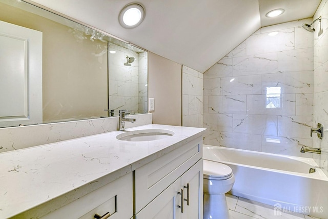 1032 3rd Ave, Manchester, NJ 08757 - bathroom featuring toilet, vanity, lofted ceiling, and shower / tub combination