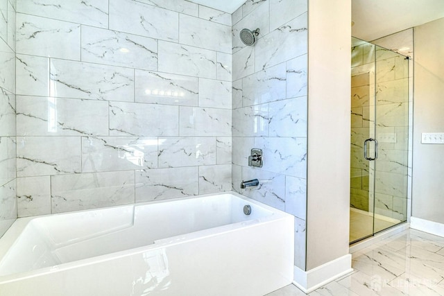 1032 3rd Ave, Manchester, NJ 08757 - full bathroom featuring a stall shower, baseboards, a bath, and marble finish floors