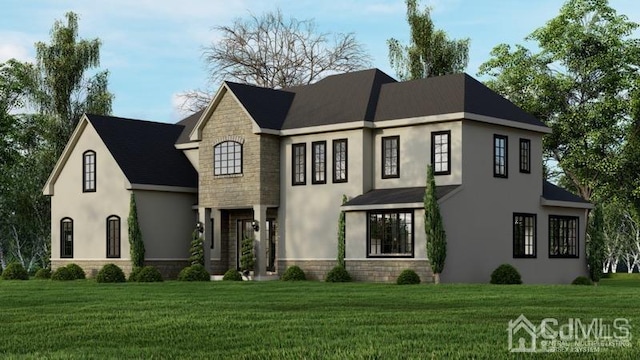2 White Pine Rd, South Brunswick, NJ 08831 - french country inspired facade featuring stone siding, stucco siding, and a front lawn
