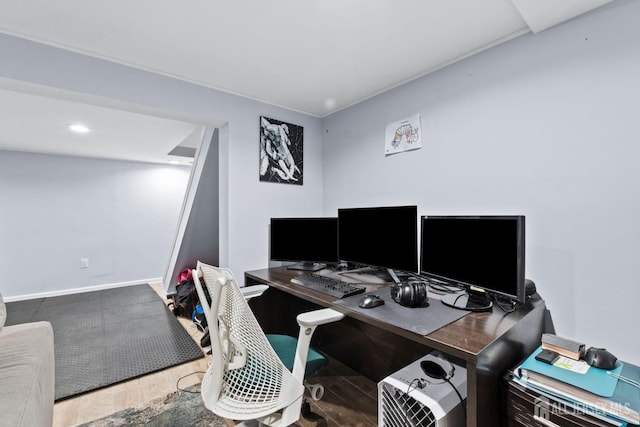 office area featuring recessed lighting and wood finished floors