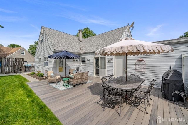 5 Wendy Rd, Woodbridge Proper, NJ 07067 - deck featuring outdoor dining area and a yard