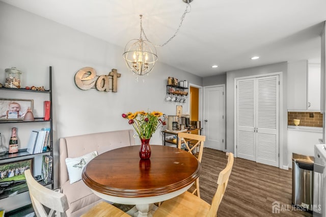 5 Wendy Rd, Woodbridge Proper, NJ 07067 - dining area featuring a chandelier, recessed lighting, and wood finished floors