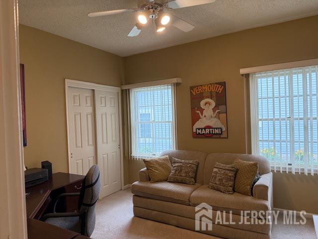 102 Leeds Ln, Monroe, NJ 08831 - carpeted office space with ceiling fan, plenty of natural light, and a textured ceiling
