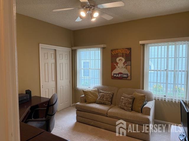 102 Leeds Ln, Monroe, NJ 08831 - carpeted office with a textured ceiling, healthy amount of natural light, and a ceiling fan