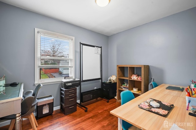 office area featuring dark wood-type flooring