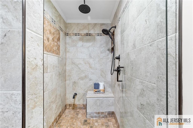 21 Tanglewood Pl, Monroe, NJ 08831 - full bath featuring crown molding and tiled shower