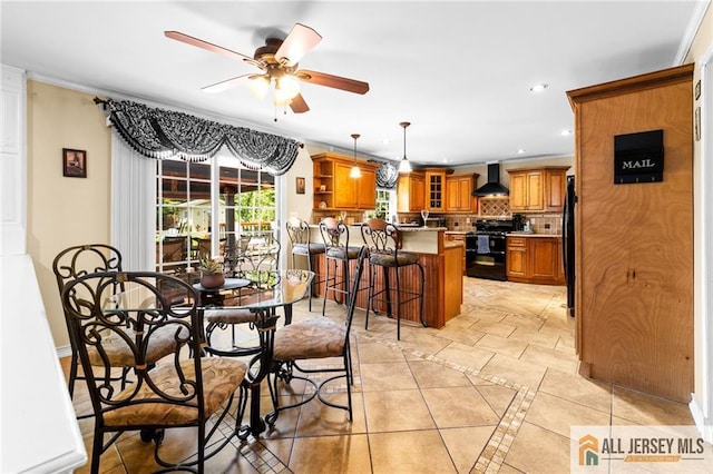 21 Tanglewood Pl, Monroe, NJ 08831 - dining space with ceiling fan, recessed lighting, inlaid floor details, and ornamental molding