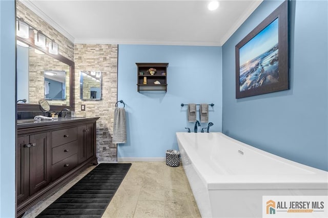 21 Tanglewood Pl, Monroe, NJ 08831 - full bathroom featuring a soaking tub, vanity, and crown molding