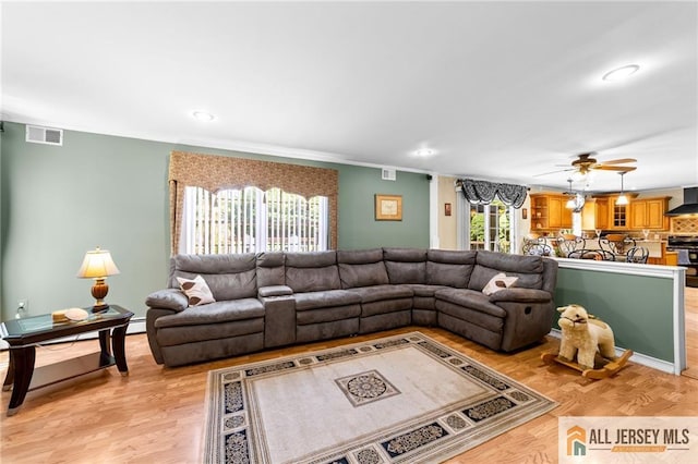 21 Tanglewood Pl, Monroe, NJ 08831 - living room with a ceiling fan, recessed lighting, and light wood finished floors
