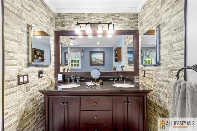 21 Tanglewood Pl, Monroe, NJ 08831 - bathroom with ornamental molding and double vanity