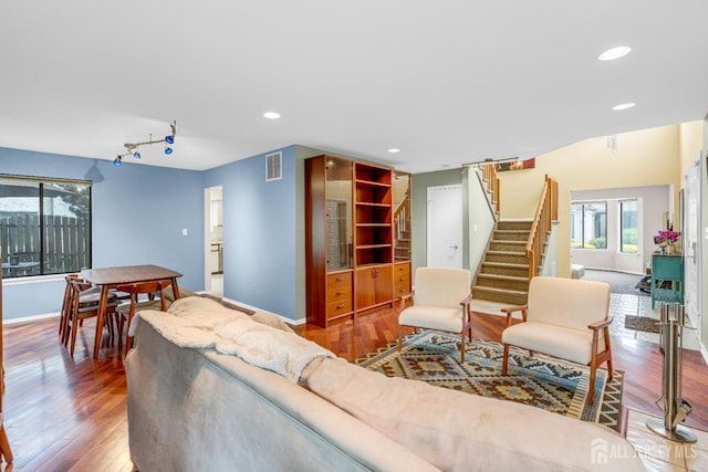 47 Park Gate Dr, Edison, NJ 08820 - living area with stairs, wood finished floors, and recessed lighting