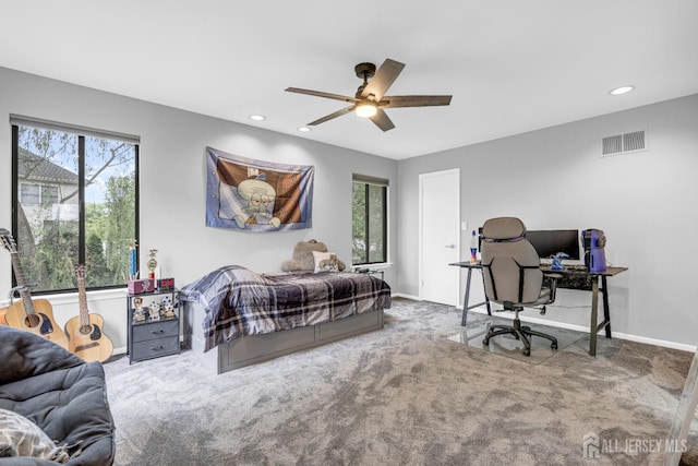 47 Park Gate Dr, Edison, NJ 08820 - carpeted bedroom with a desk, multiple windows, recessed lighting, and ceiling fan