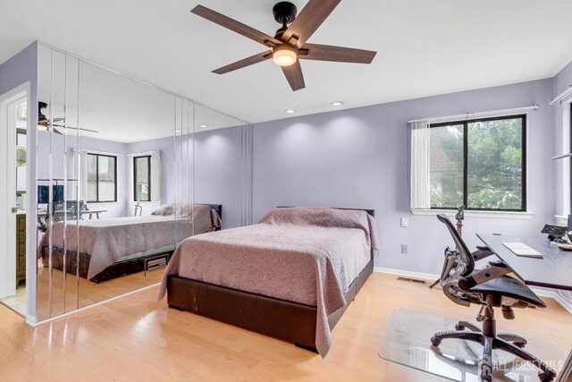 47 Park Gate Dr, Edison, NJ 08820 - bedroom featuring light wood-type flooring, an office area, a ceiling fan, and recessed lighting