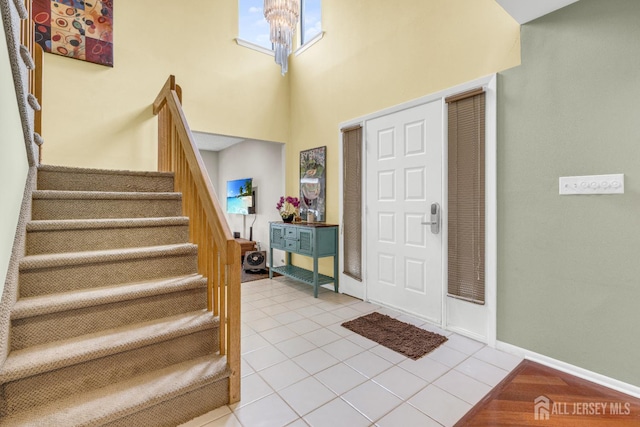 47 Park Gate Dr, Edison, NJ 08820 - tiled foyer with stairway and a high ceiling