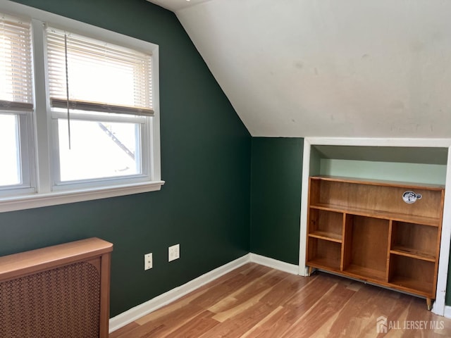 bonus room with lofted ceiling and hardwood / wood-style flooring