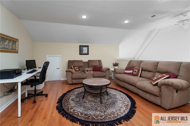 704 Schindler Dr, South Brunswick, NJ 08852 - office space featuring lofted ceiling, wood finished floors, recessed lighting, and a ceiling fan