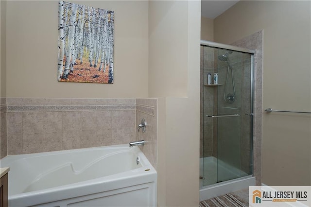 704 Schindler Dr, South Brunswick, NJ 08852 - full bathroom featuring a garden tub, a stall shower, and vanity