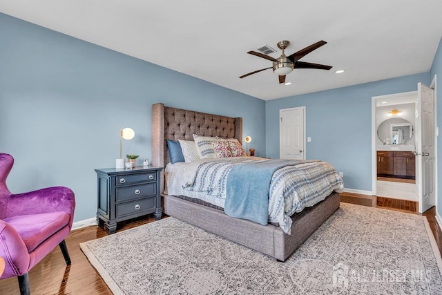 61 Lynn Ct, North Brunswick, NJ 08902 - bedroom featuring wood finished floors, recessed lighting, a ceiling fan, and ensuite bath