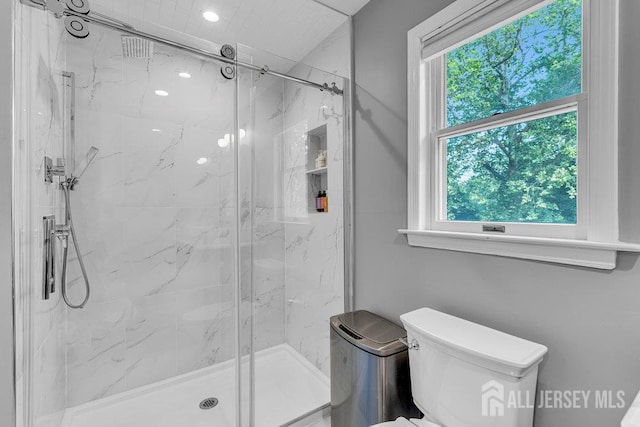 61 Lynn Ct, North Brunswick, NJ 08902 - full bath featuring a marble finish shower, plenty of natural light, and recessed lighting