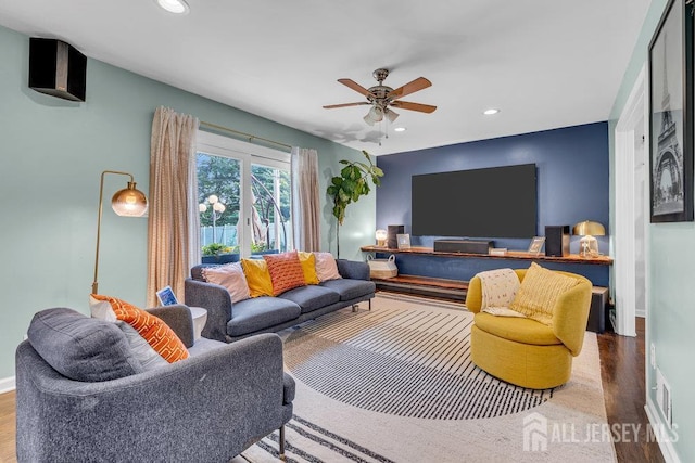 61 Lynn Ct, North Brunswick, NJ 08902 - living room featuring wood finished floors, recessed lighting, and a ceiling fan