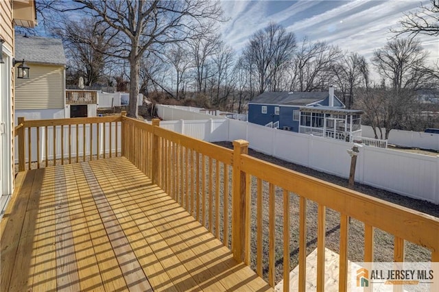 wooden deck with a fenced backyard