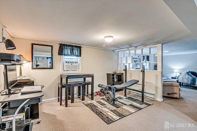 97 Boehmhurst Ave, Sayreville, NJ 08872 - exercise area featuring carpet floors, baseboard heating, and cooling unit