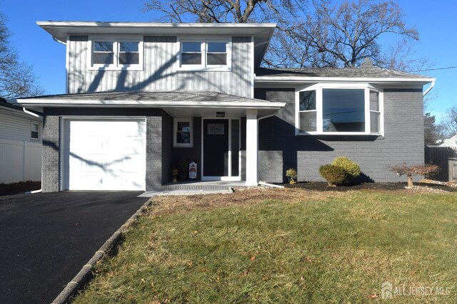 view of front facade featuring a front yard and a garage