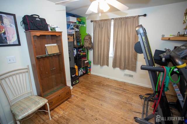 22 Woodcrest Dr, Old Bridge, NJ 08857 - workout room featuring ceiling fan and wood finished floors